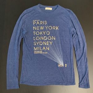 Blue with metallic gold long sleeve T-shirt size S